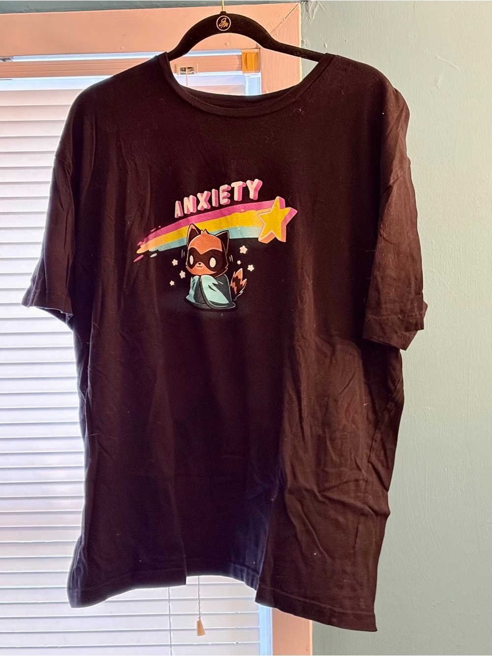 Tee Turtle Anxiety Rainbow Raccoon Graphic Tee - Black